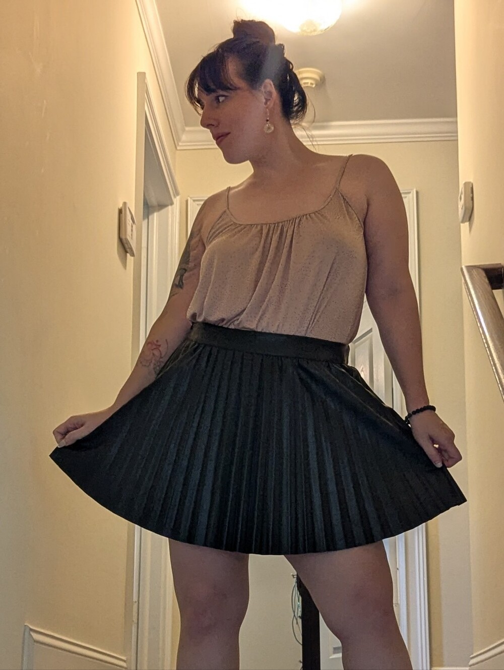 Black Pleated Faux Leather Skirt